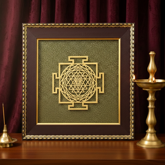 Shree Yantra on Raw Pyrite Frame