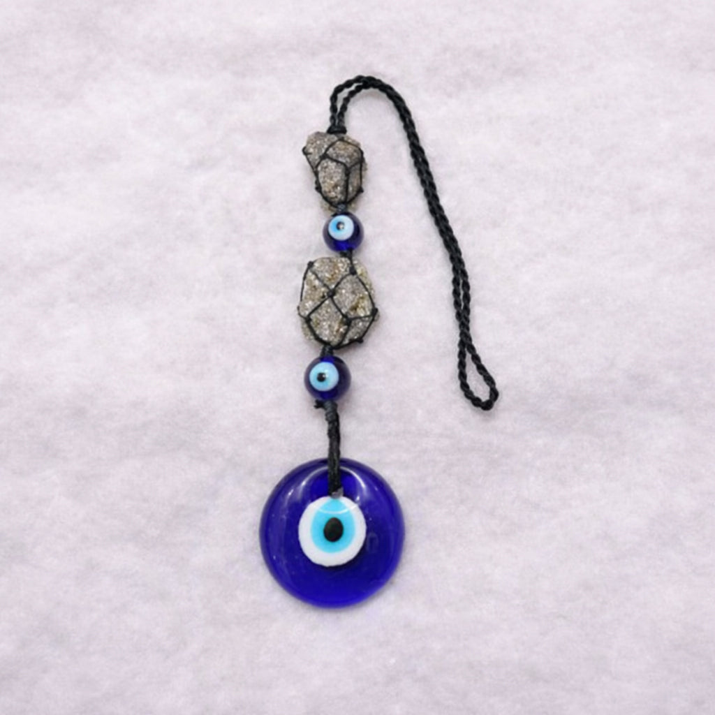 pyrite evil eye hanging for abundance and energy protection