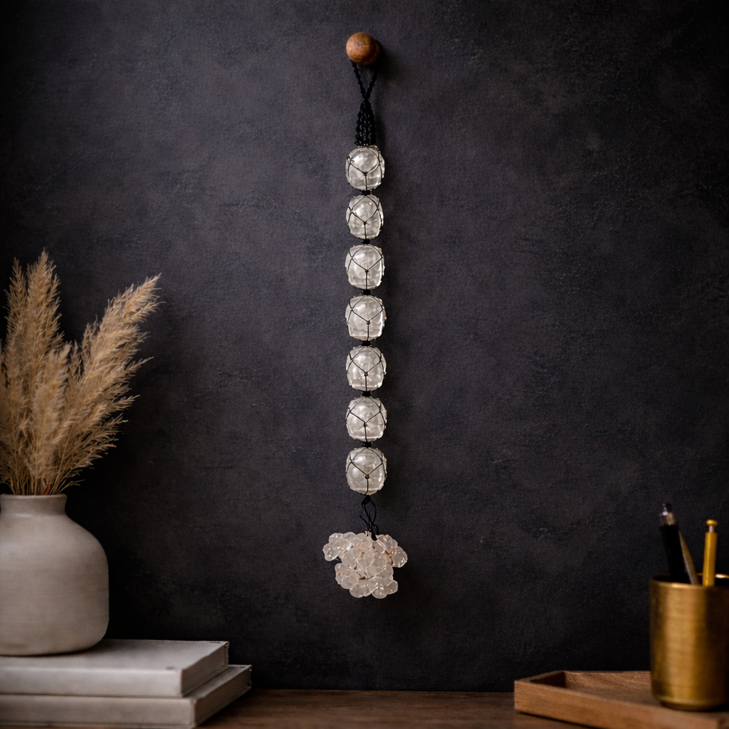 Selenite Hanging With Crystal Beads