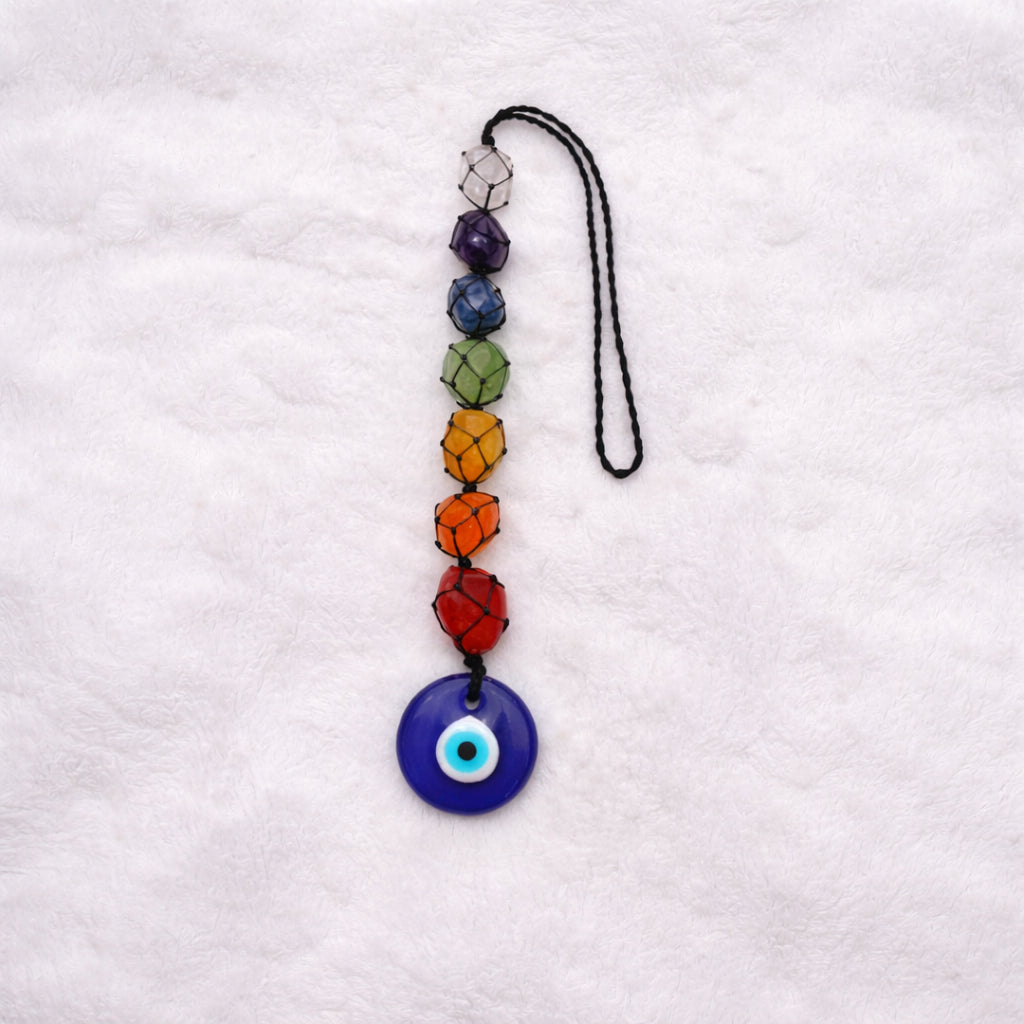 7 chakra tumble hanging with evil eye for protection and balance