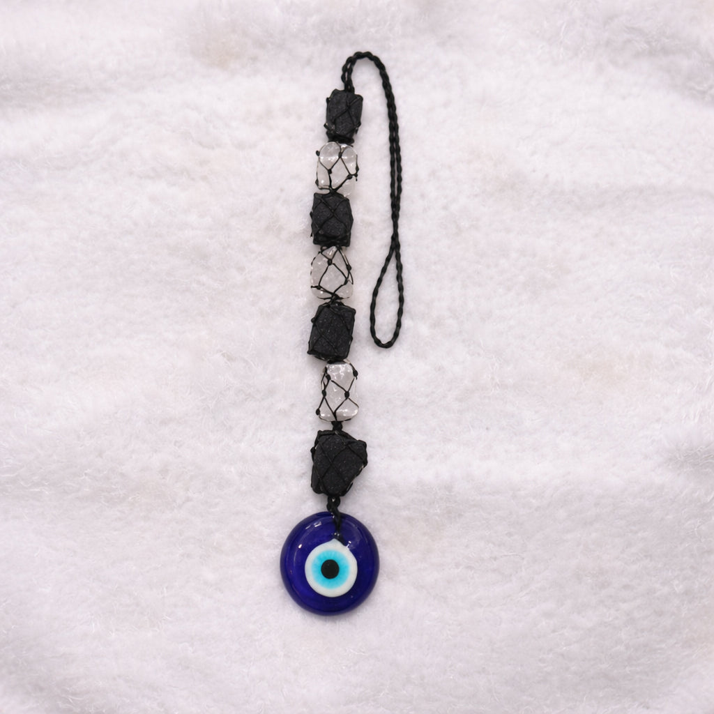 selenite tourmaline evil eye hanging for strong energy protection