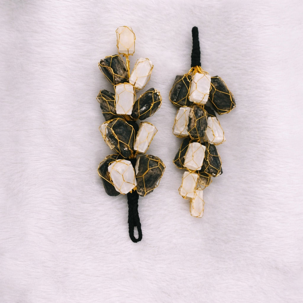 black tourmaline and selenite hanging for protection and cleansing