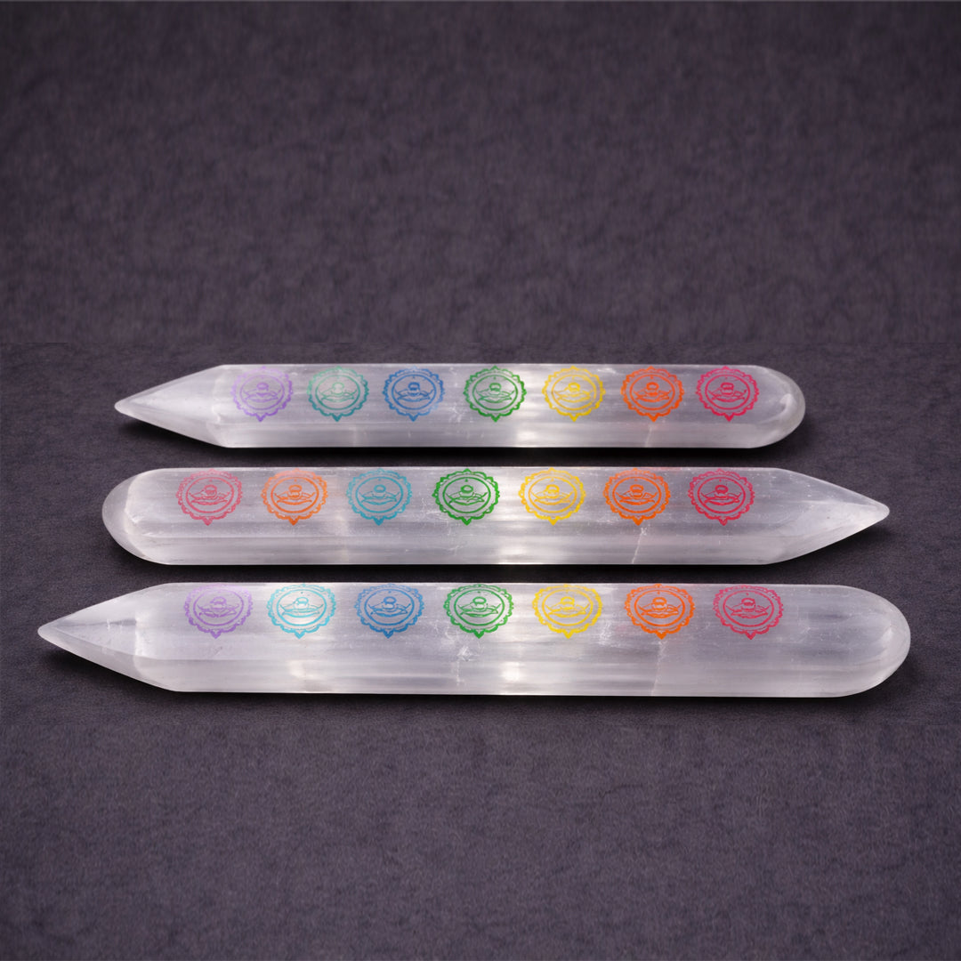 selenite 7 chakra stick for chakra alignment