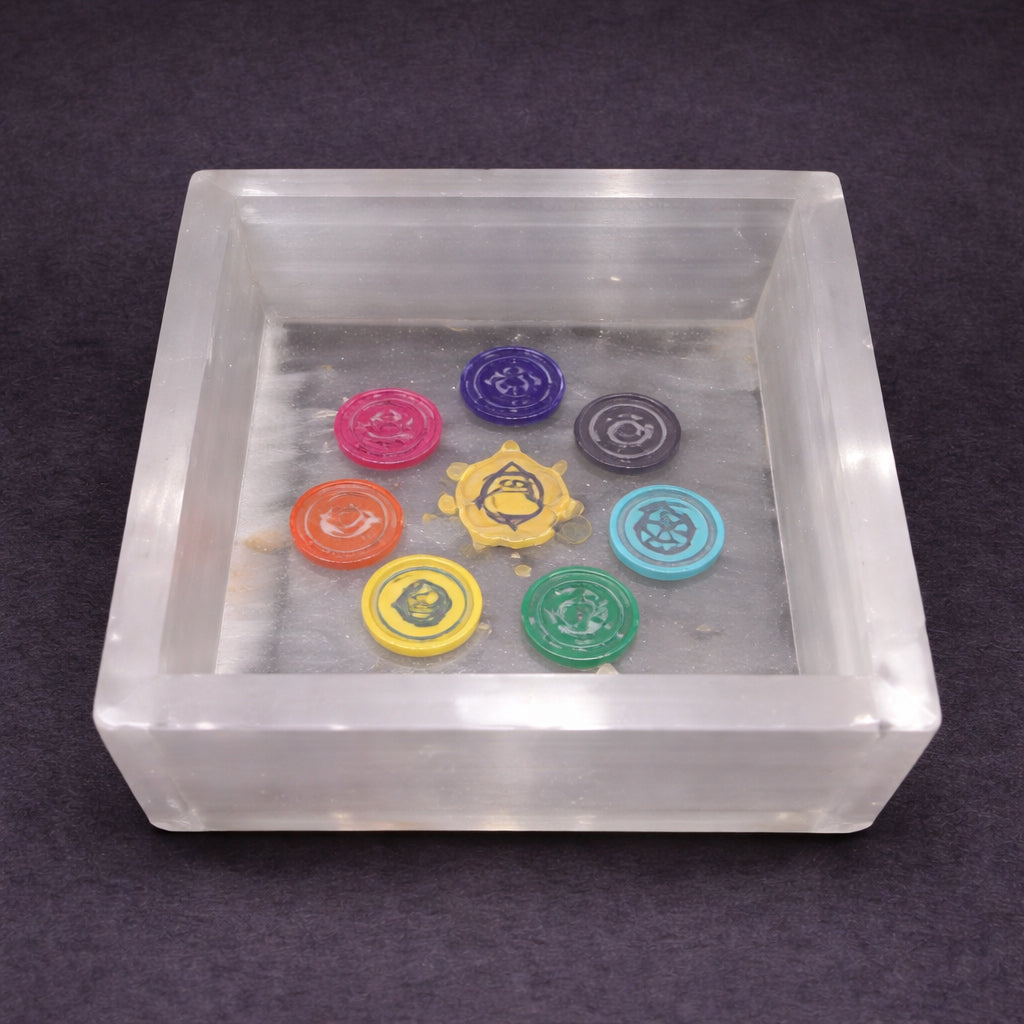 selenite 7 chakra carving box for energy cleansing