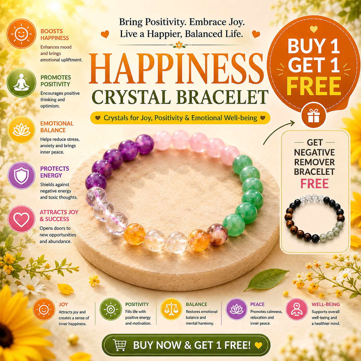 Happiness Bracelet/Black Magic and Negative Remover Bracelet