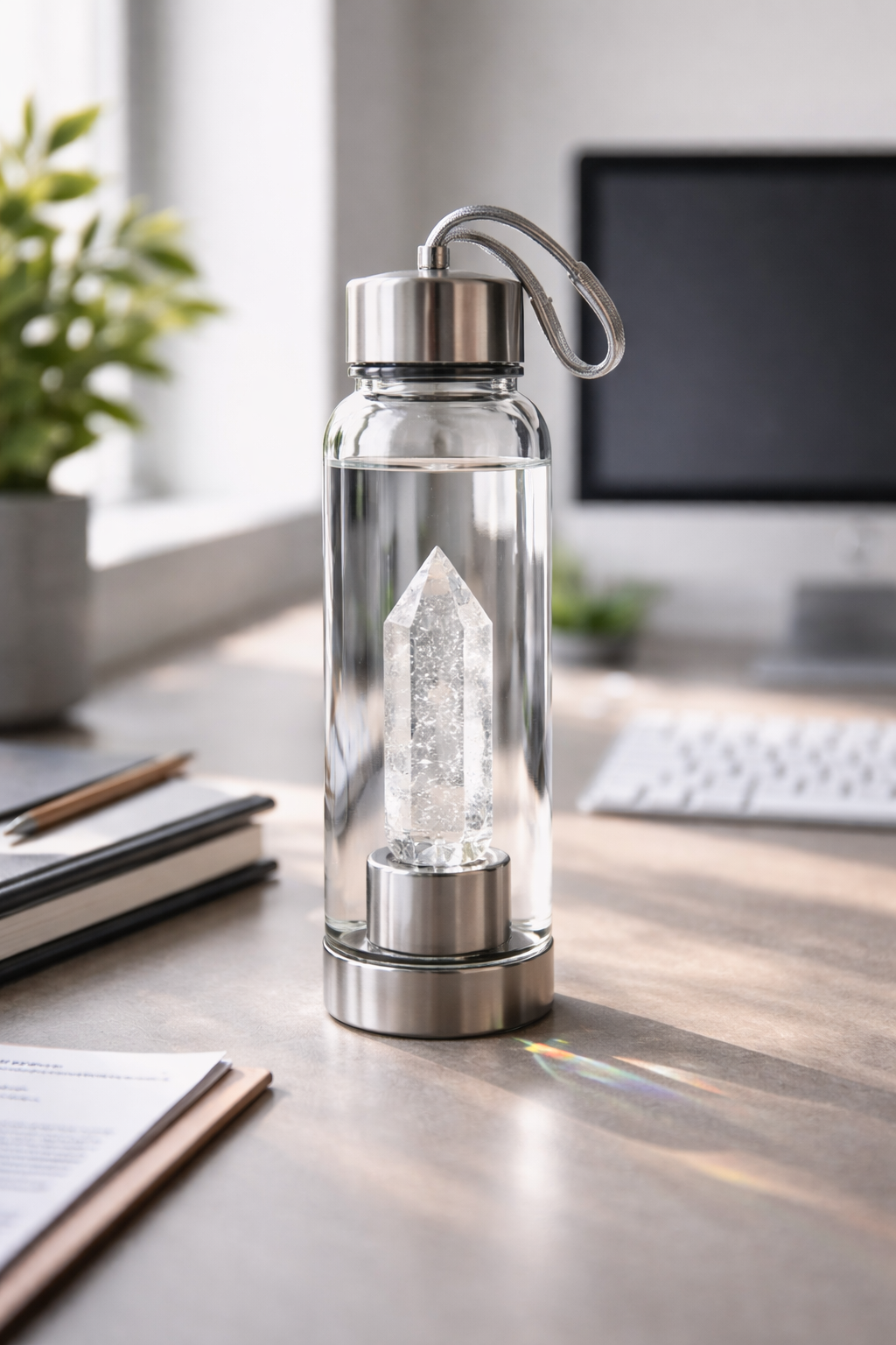 Clear Quartz Crystal Water Bottle