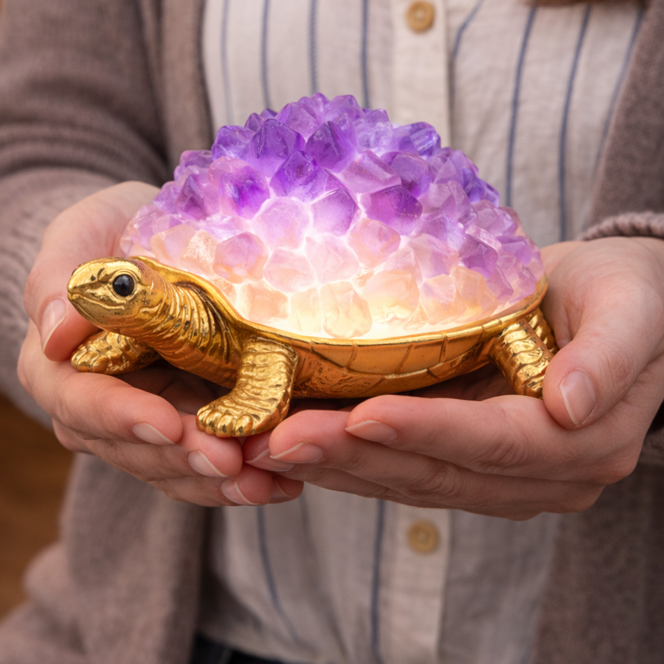 Natural amethyst crystal turtle