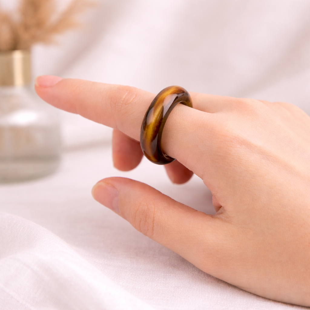 Tiger's eye stone band ring