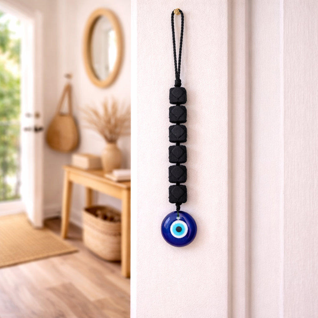 Black Tourmaline With Evil Eye Hanging