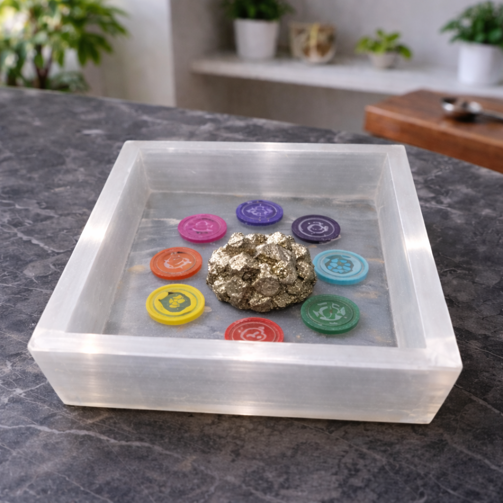 Selenite 7 chakra symbol box