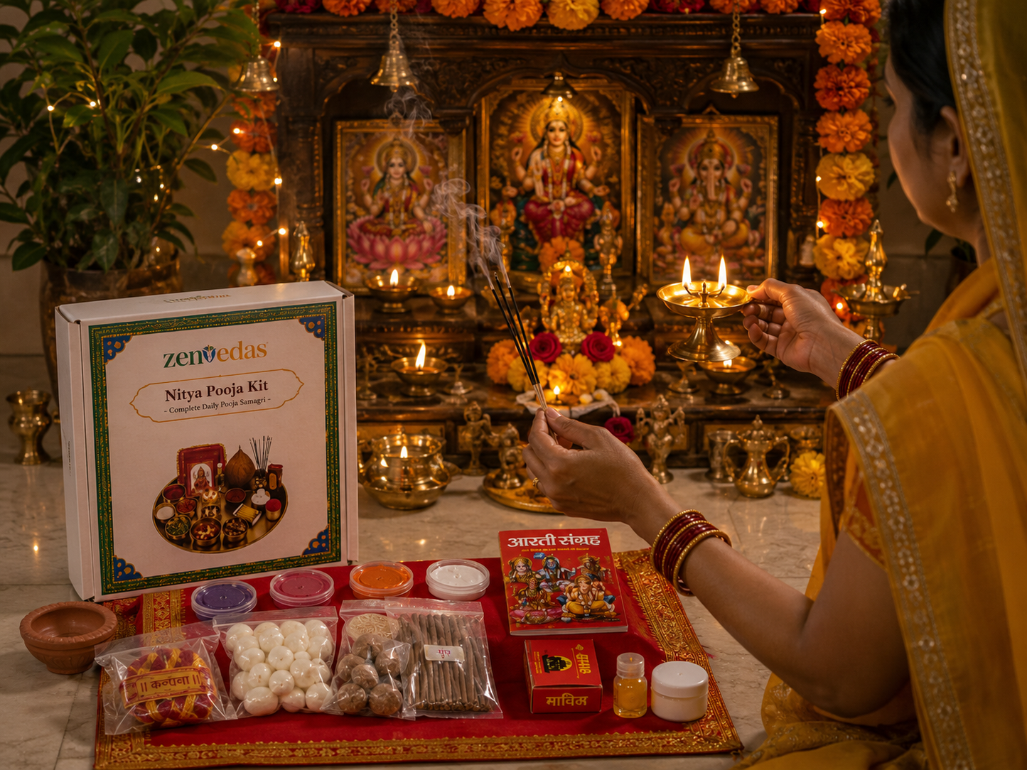 ZENVEDAS Complete Nitya Pooja Kit with Aarti Sangrah