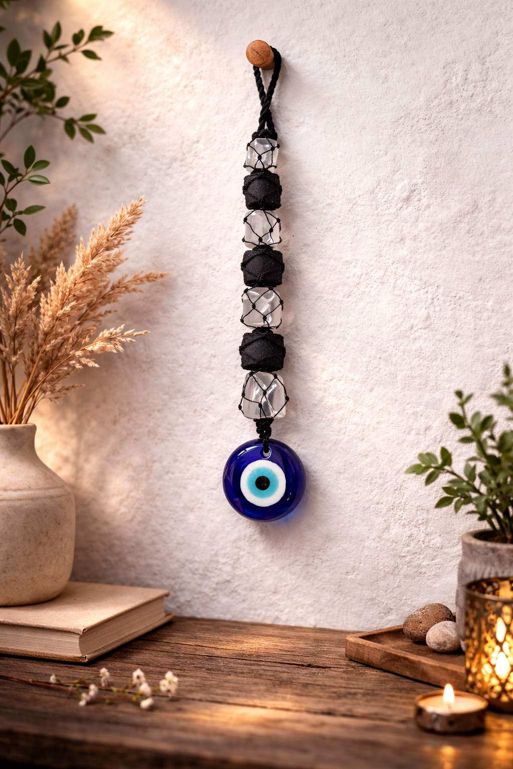 Selenite + Tourmaline + Evil Eye Hanging