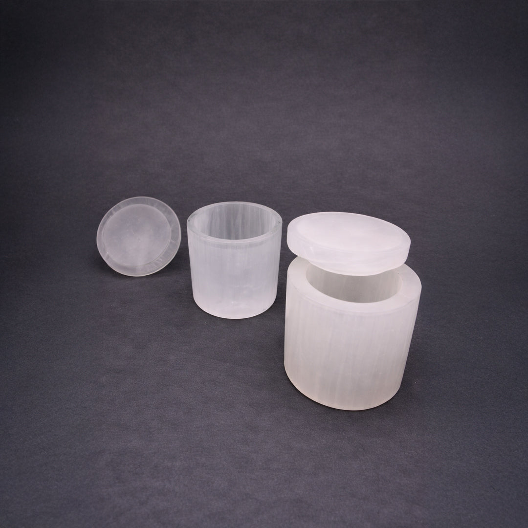 selenite round box for energy cleansing and protection