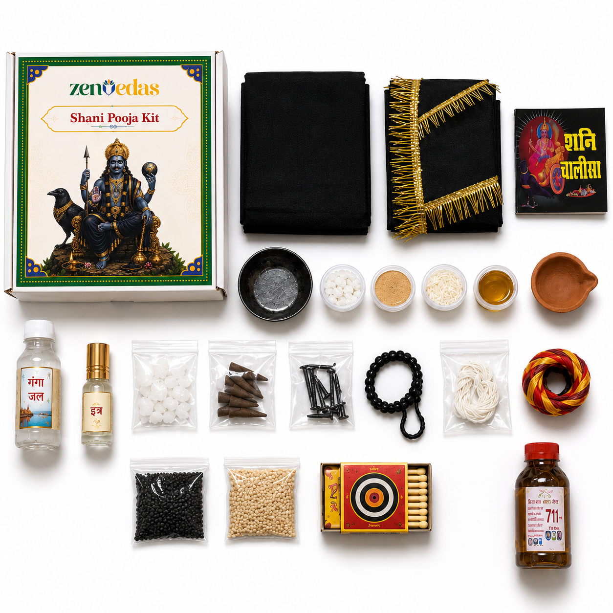ZENVEDAS Complete Shani Pooja Kit with Shani Chalisa