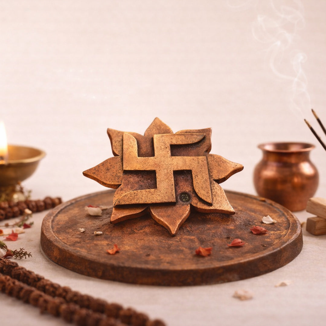 brass padma plate with lotus swastik for prosperity