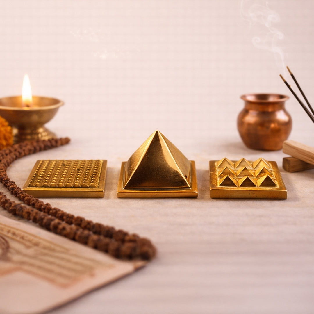 brass three layer pyramid for grounding and vastu stability