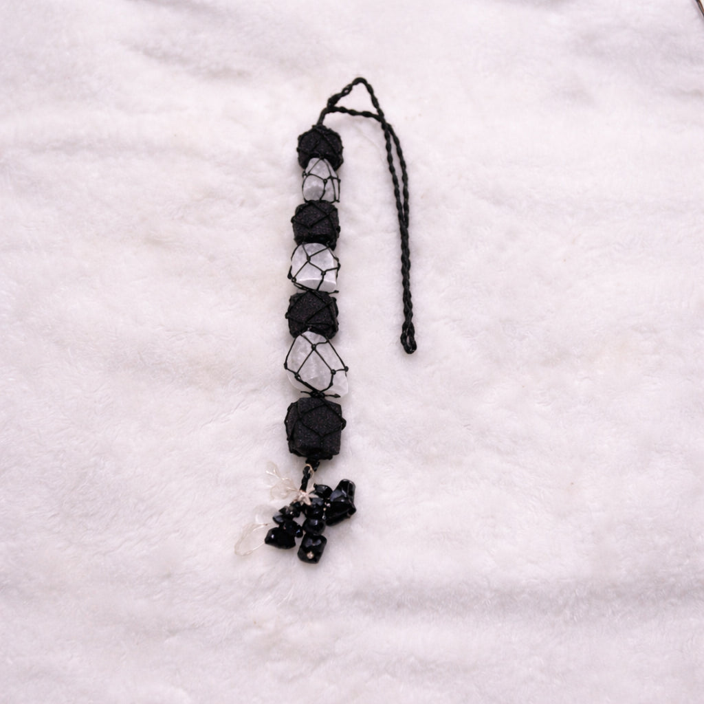 selenite tourmaline hanging for cleansing and grounding