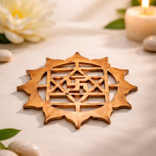 copper swastik lotus plate for prosperity and purity