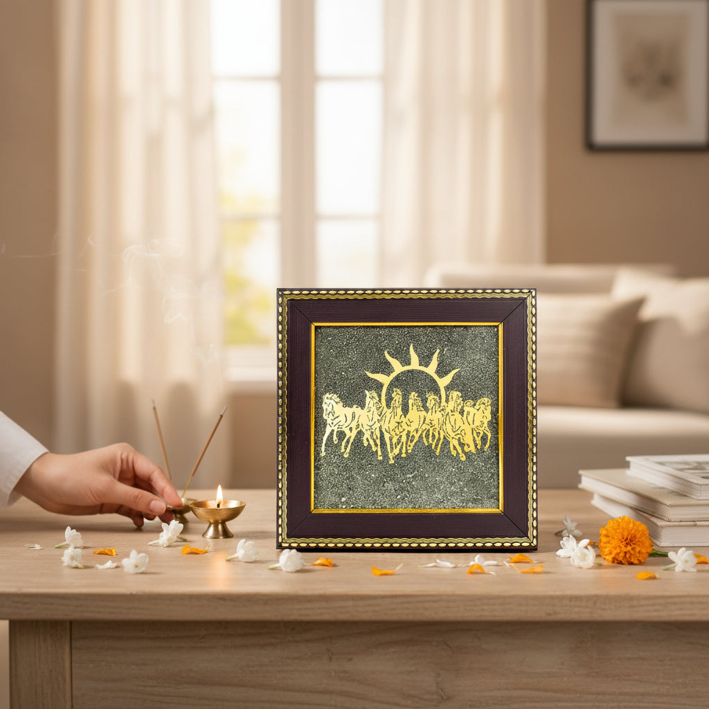 7 Horses on Raw Pyrite Frame