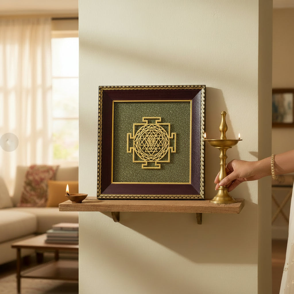 Shree Yantra on Raw Pyrite Frame