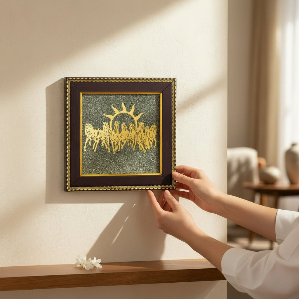 7 Horses on Raw Pyrite Frame